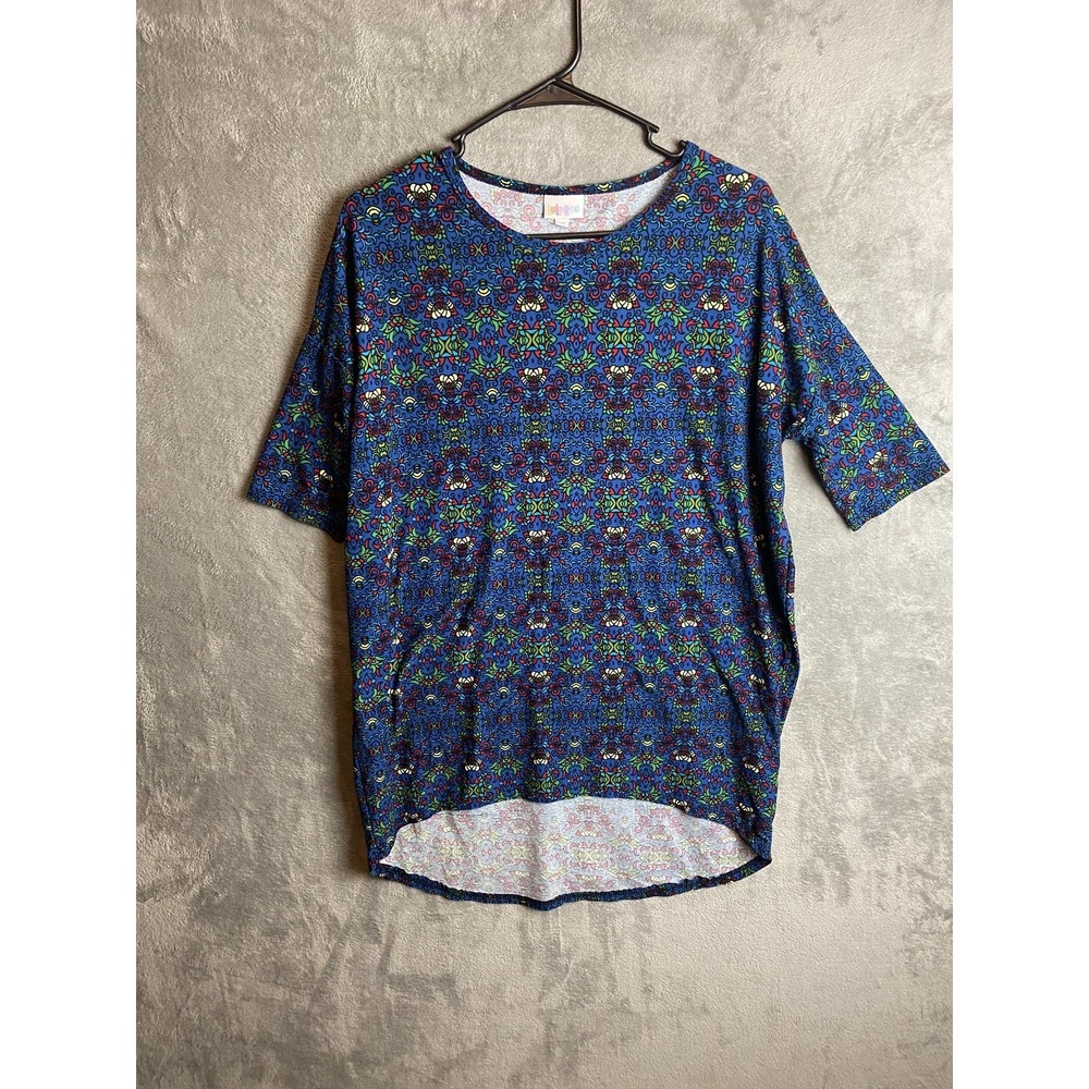 LuLaRoe XS Women's Top Blue Multicolor Pattern Short Sleeve